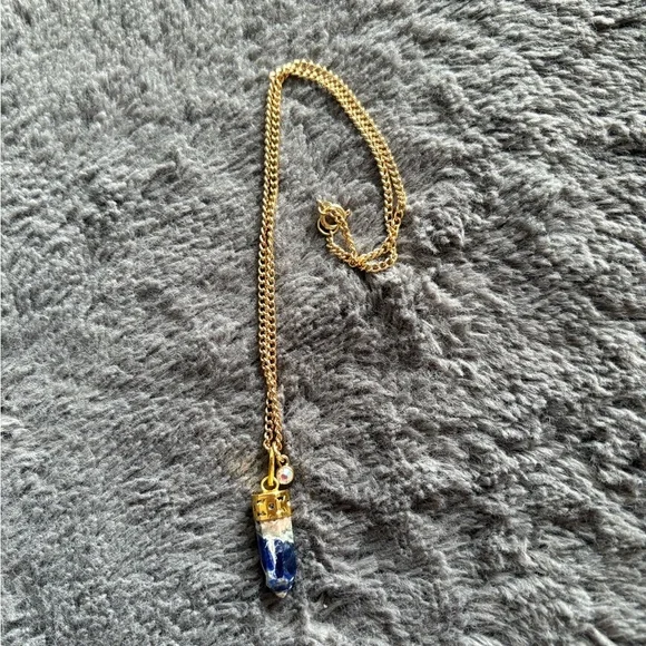 Handcrafted Gold Blue Sodalite Pendant 16” Necklace - Picture 2 of 2